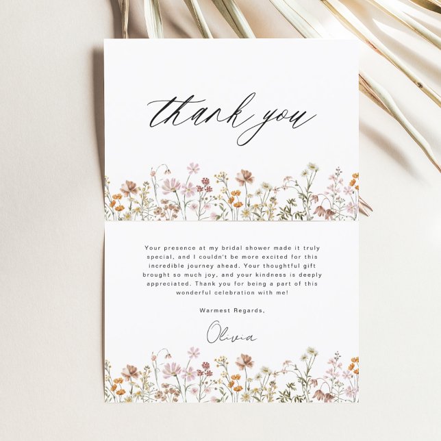 Carte De Remerciements Fête de mariage Terracotta aux fleurs sauvages (Créateur téléchargé)