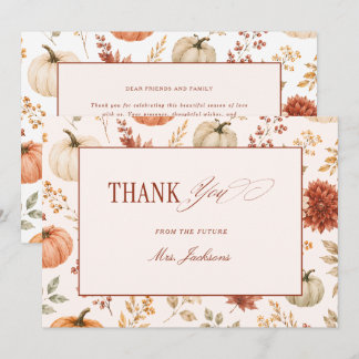 Carte De Remerciements Fête de mariage Terracotta Pumpkin Floral Automne