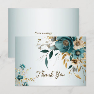 Carte De Remerciements Fête de mariage Turquoise Fleur blanche Feuilles d