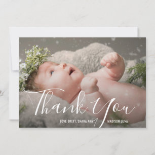 Carte De Remerciements Fête de Naissance avec Photo de Bébé Écriture Élég
