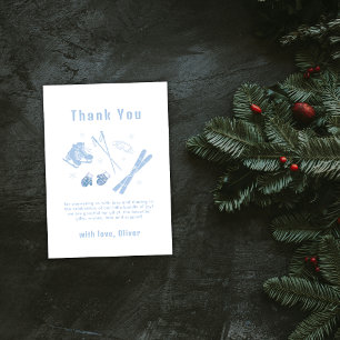 Carte De Remerciements Fête de naissance Bébé Après Ski Hiver Bleu
