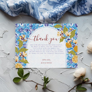 Carte De Remerciements Fête de naissance Citron Bleu Jaune Amalfi Coast