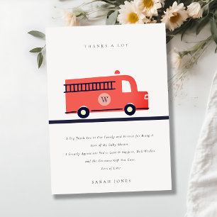 Carte De Remerciements Fête de Naissance de Camion de Pompiers Rouge Chic