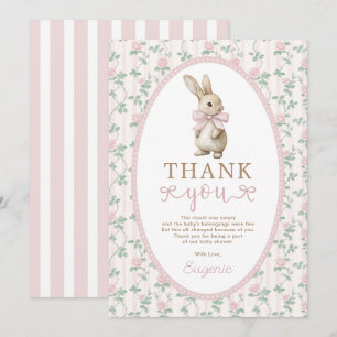 Carte De Remerciements Fête de naissance fille aux roses roses lapin vint