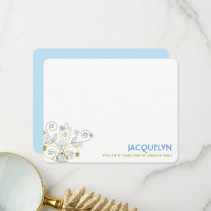 Carte De Remerciements Fête de Naissance Garçon Chic Fleurs Bleues Fantai