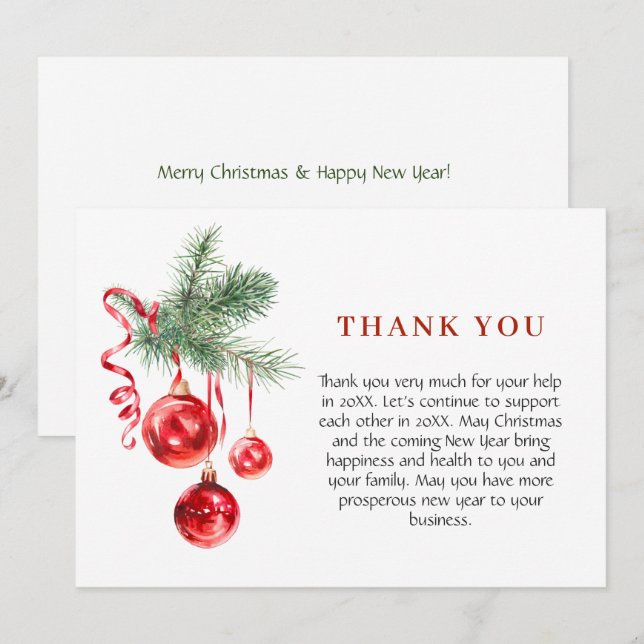 Carte De Remerciements Fête de Noël de l'ornement (Devant / Derrière)