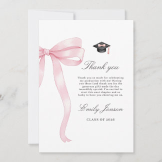 Carte De Remerciements Fête de remise des diplômes avec un nœud rose Coqu