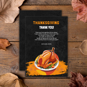 Carte De Remerciements Fête de Thanksgiving à la dinde rôtie sur tableau