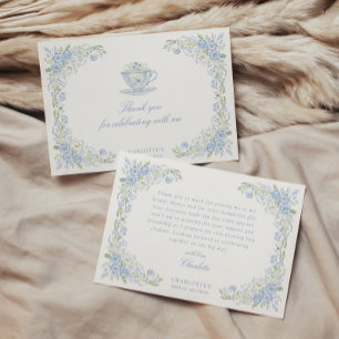 Carte De Remerciements Fête de Thé de Mariage aux Fleurs Bleues