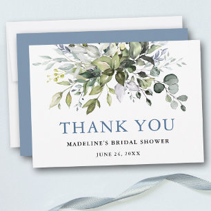 Carte De Remerciements Fête des mariées Aquarelle Verdure Dusty Blue