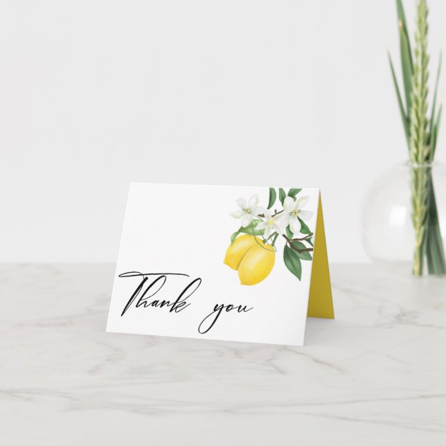 Carte De Remerciements Fête des mariées aux citrons aquarelle (Devant)