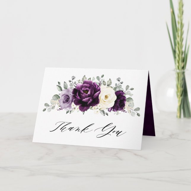 Carte De Remerciements Fête des mariées blanche d'aubergine de prune viol (Devant)