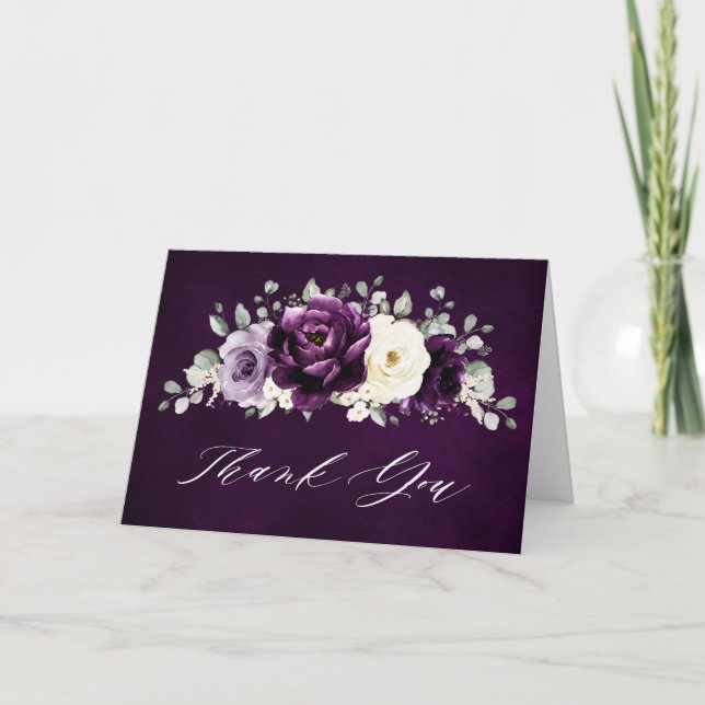 Carte De Remerciements Fête des mariées blanche de prune d'aubergine blan (Devant)