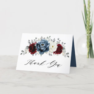 Carte De Remerciements Fête des mariées Boho blanc ivoire bleu ardoise