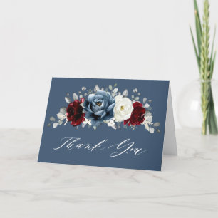 Carte De Remerciements Fête des mariées Boho blanc ivoire bleu ardoise