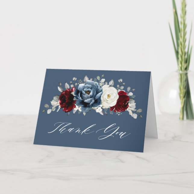 Carte De Remerciements Fête des mariées Boho blanc ivoire bleu ardoise (Devant)