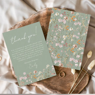 Carte De Remerciements Fête des mariées Boho Fleur sauvage Sage Green