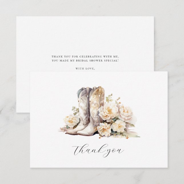 Carte De Remerciements Fête des mariées Bottes d'aquarelle florale rustiq (Devant / Derrière)