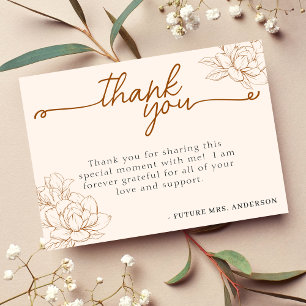 Carte De Remerciements Fête des mariées Brown Floral Tan
