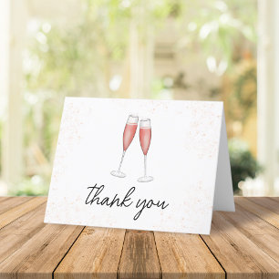 Carte De Remerciements Fête des mariées Calligraphie rose Script Champagn