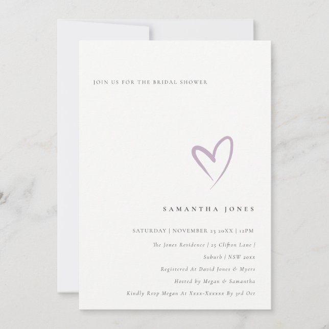 Carte De Remerciements Fête des mariées cardiaque simple minimal Lavender (Devant)