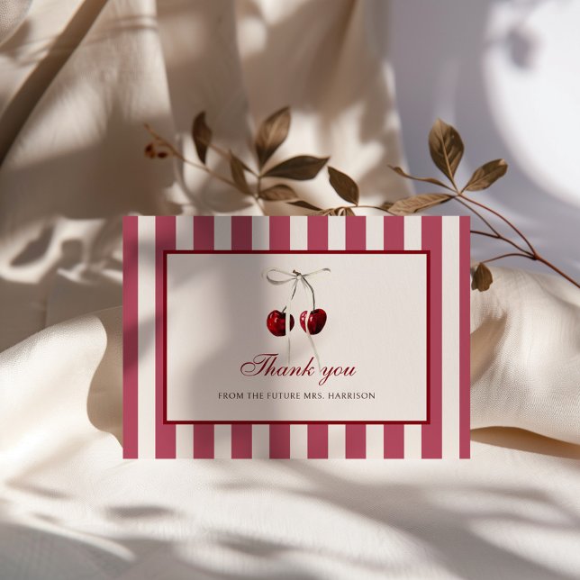 Carte De Remerciements Fête des mariées Cherry Stripes (Créateur téléchargé)