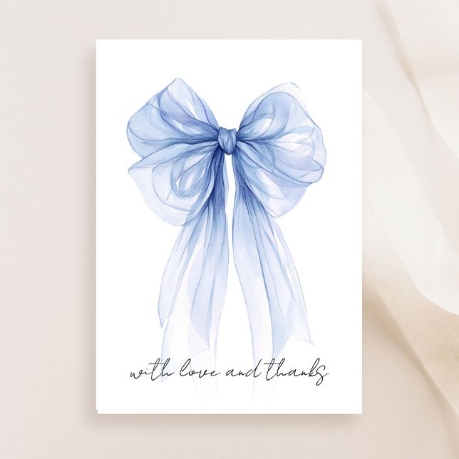 Carte De Remerciements Fête des mariées d'aquarelle Blue Coquette Bow (Créateur téléchargé)