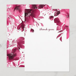 Carte De Remerciements Fête des mariées d'aquarelle en fleurs roses PERSO