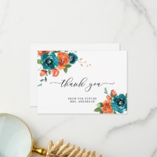 Carte De Remerciements Fête des mariées d'aquarelle Turquoise orange brûl