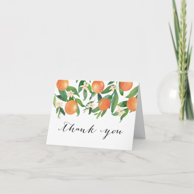 Carte De Remerciements Fête des mariées de calligraphie noire des oranges (Devant)