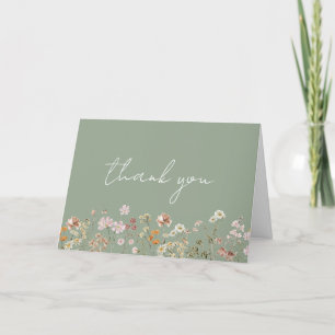 Carte De Remerciements Fête des mariées de Fleur sauvage lunaire vert Sag