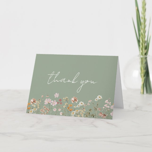 Carte De Remerciements Fête des mariées de Fleur sauvage lunaire vert Sag (Devant)
