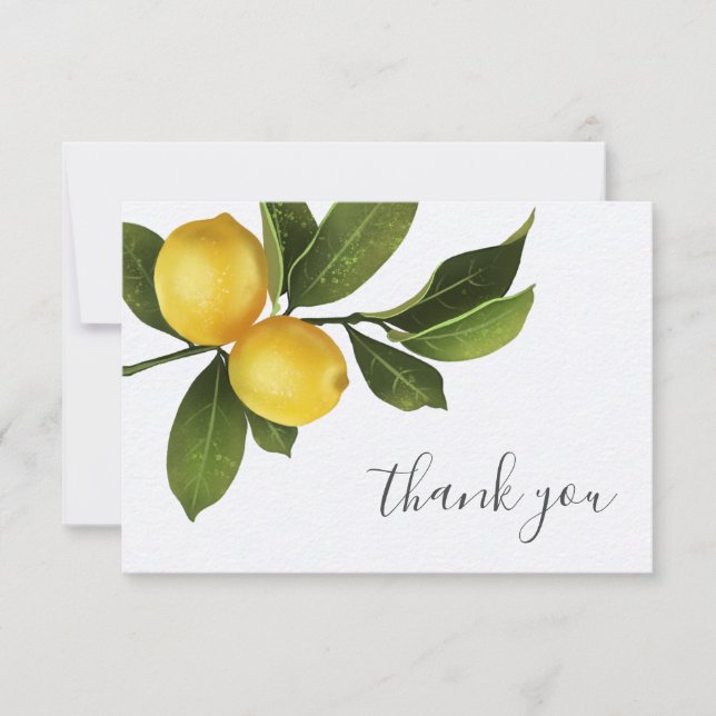 Carte De Remerciements Fête des mariées de jardin Citrus Lemon moderne Me (Devant)