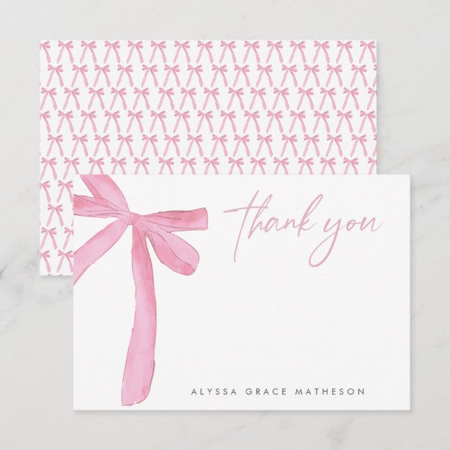 Carte De Remerciements Fête des mariées de mariage de Bow rose personnali (Devant / Derrière)
