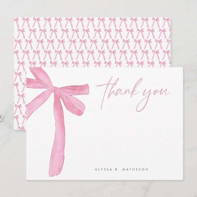 Carte De Remerciements Fête des mariées de mariage de Bow rose personnali (Devant / Derrière)