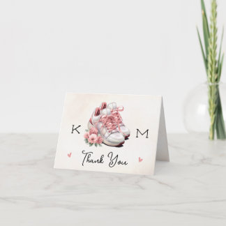 Carte De Remerciements Fête des mariées de photo de Basket rose Monogramm