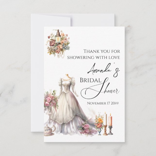 Carte De Remerciements Fête des mariées de robe de Mariage victorienne (Devant)