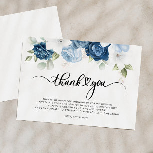 Carte De Remerciements Fête des mariées de script bleu foncé