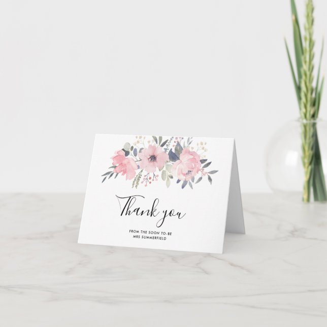 Carte De Remerciements Fête des mariées de script d'aquarelle rose (Devant)