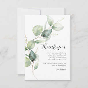 Carte De Remerciements Fête des mariées de script Eucalyptus aquarelle