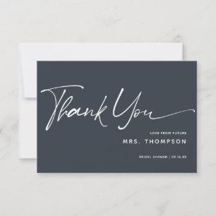 Carte De Remerciements Fête des mariées de script moderne minimal bleu nu