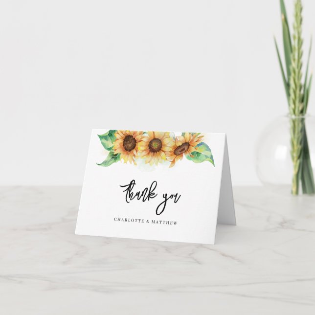 Carte De Remerciements Fête des mariées de tournesol aquarelle (Devant)