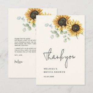 Carte De Remerciements Fête des mariées de tournesol floral Eucalyptus