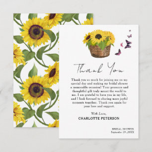 Carte De Remerciements Fête des mariées de tournesol jaune rustique
