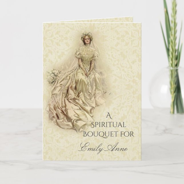 Carte De Remerciements Fête des mariées Dentelle Bouquet spirituel Prière (Devant)