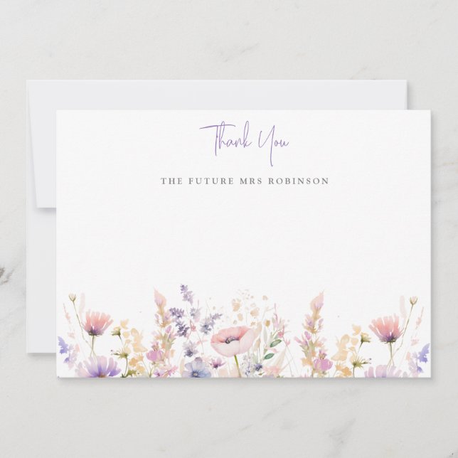 Carte De Remerciements Fête des mariées des fleurs sauvages de Lilac (Devant)