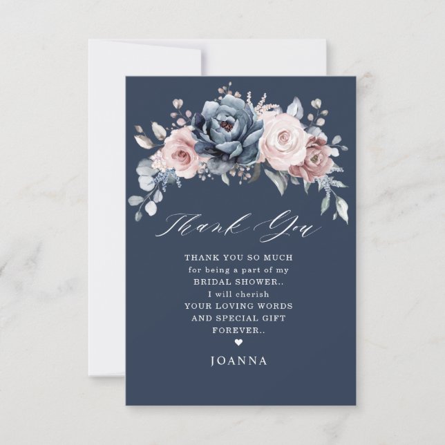 Carte De Remerciements Fête des mariées en ardoise rose Rose bleu foncé (Devant)