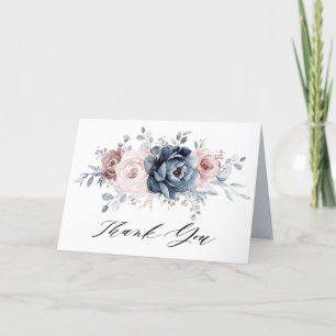 Carte De Remerciements Fête des mariées en ardoise rose Rose bleu foncé