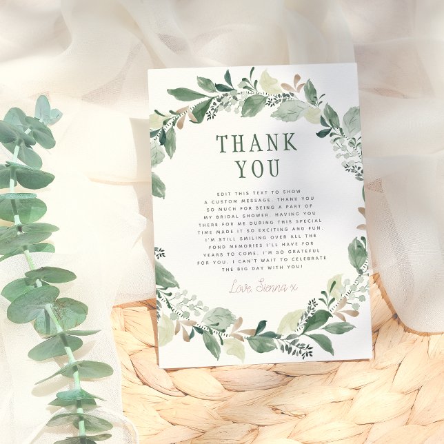 Carte De Remerciements Fête des mariées Feuille Eucalyptus aquarelle (Créateur téléchargé)