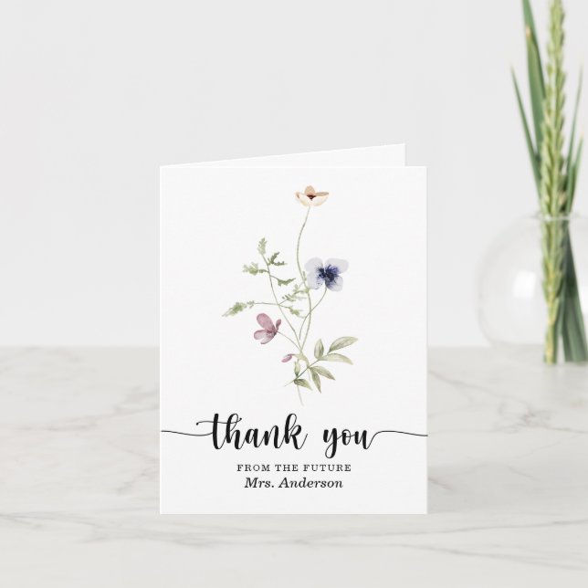 Carte de remerciements Fête des mariées fleur sauv (Devant)